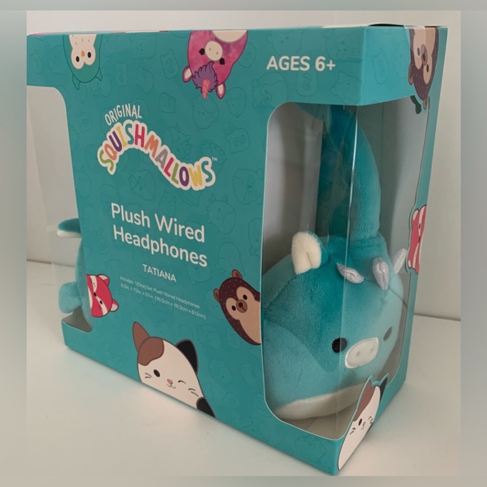 Squishmallows Tatiana the Blue Dragon Plush Wired Headphones Blue Teal NIB